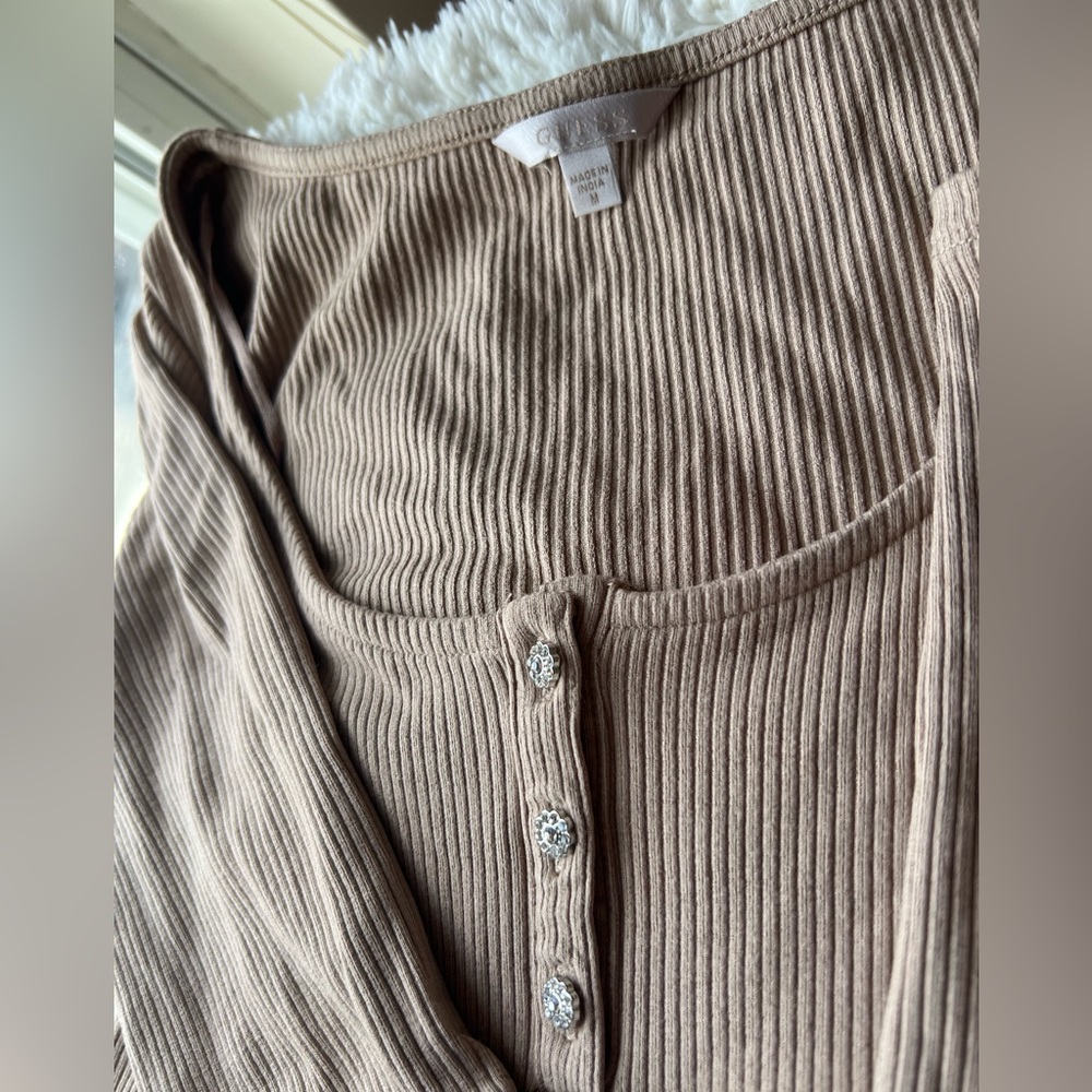 Guess Karlee jewel long sleeve Henley ribbed LIGHT RUM - Picture 5 of 8